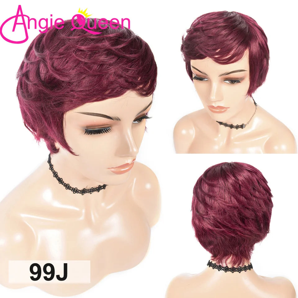 99J Burgundy Short Pixie Cut Wigs with Bangs