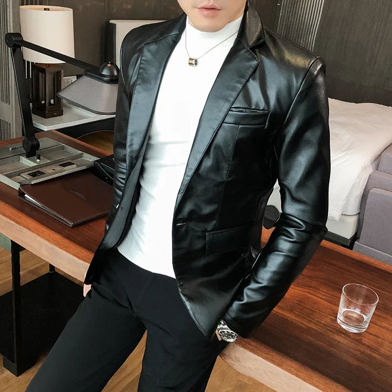 2022 Autumn Leather Jacket Men Slim fit Casual