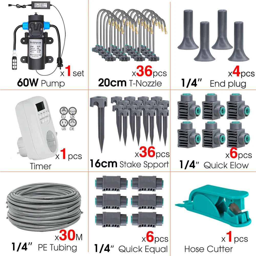 60W Self-Priming Pressurize Pump Mist Nozzle Watering System
