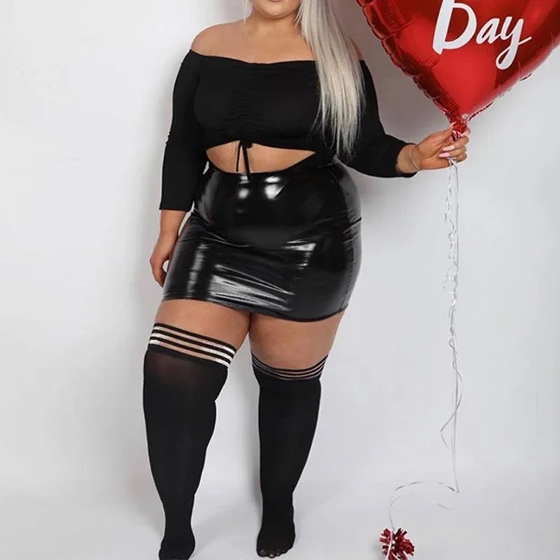 Women Plus Size 4xl 5xl Leather Skirt Sexy