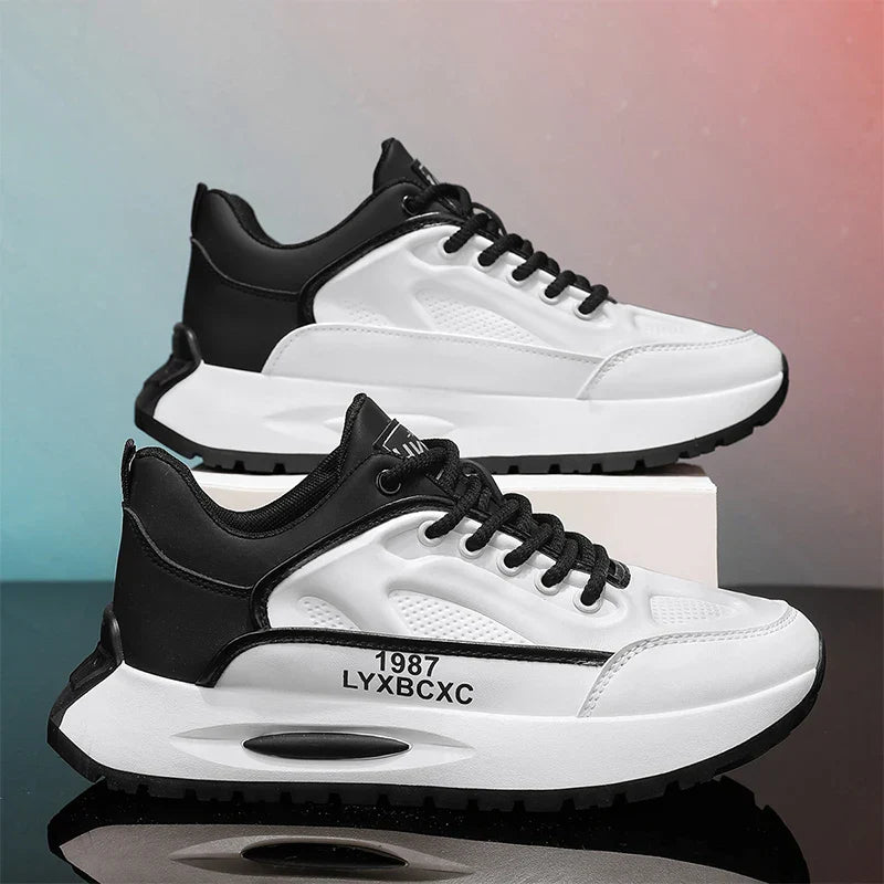 Men's Run Sneaker Walking Leather Shoes Youth Casual Cricket Shoes Fashion Trend Board Shoes Comfort White Skateboard Shoes