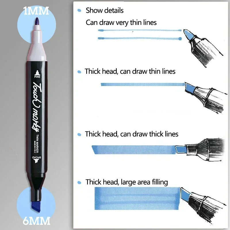 168 Color Marker Pen Set Manga Double-Headed Comic