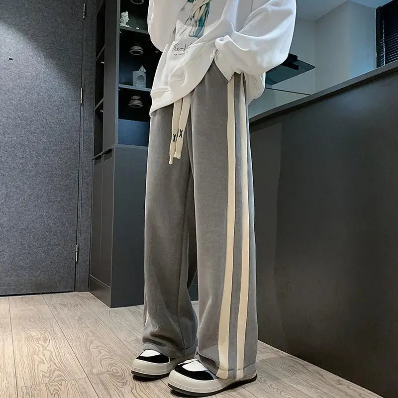 Fleece Thicken Corduroy Wide-leg Pants Men's Harajuku High