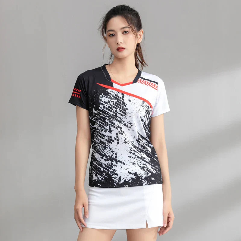 Badminton Training Shirts Women Tennis Print Quick Dry