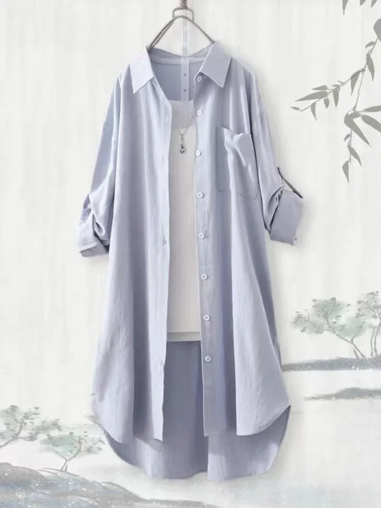 Plus Size Loose Breathable Blouses Midi Shirt Korean
