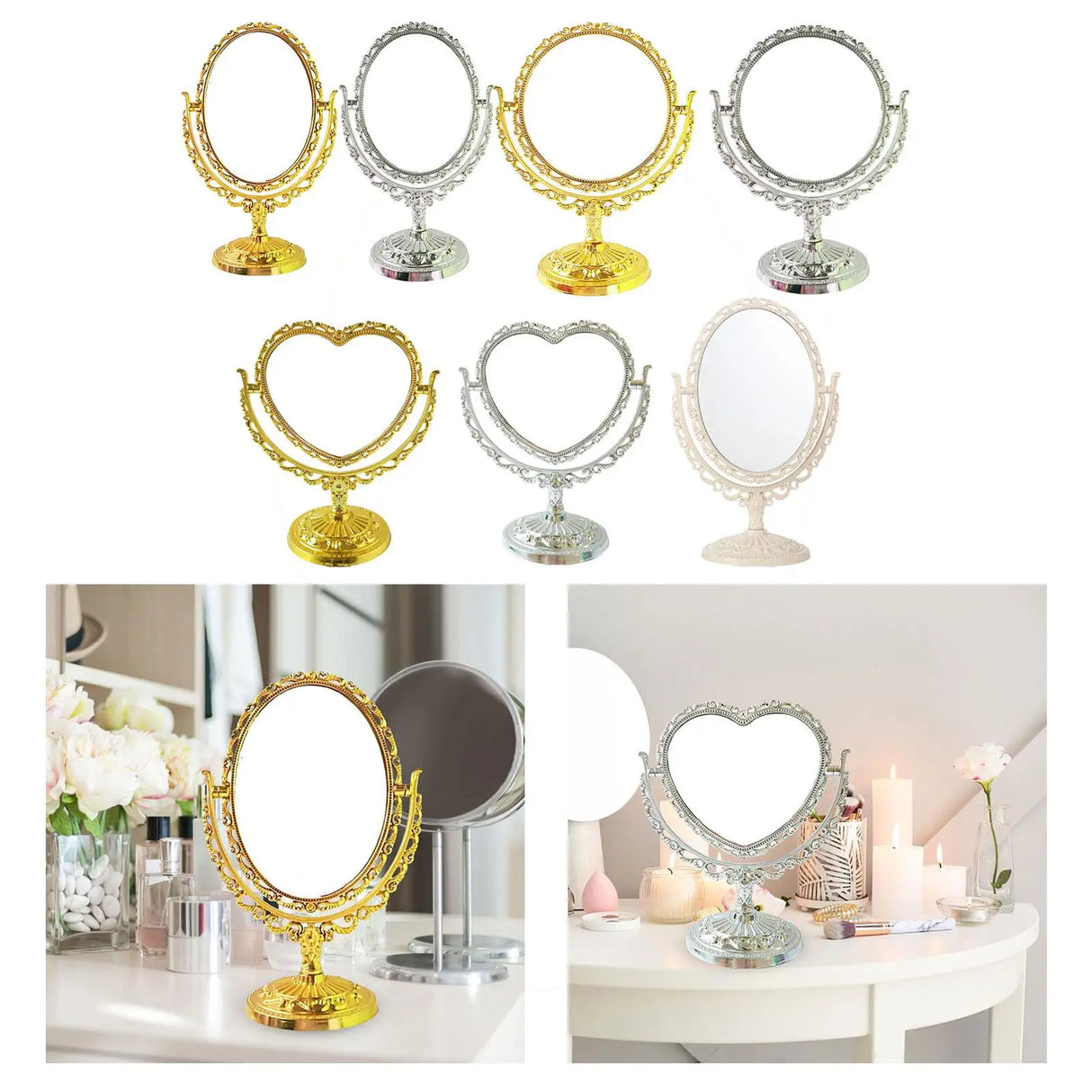Tabletop Makeup Mirror Elegant Decorative 360 Degree Rotation