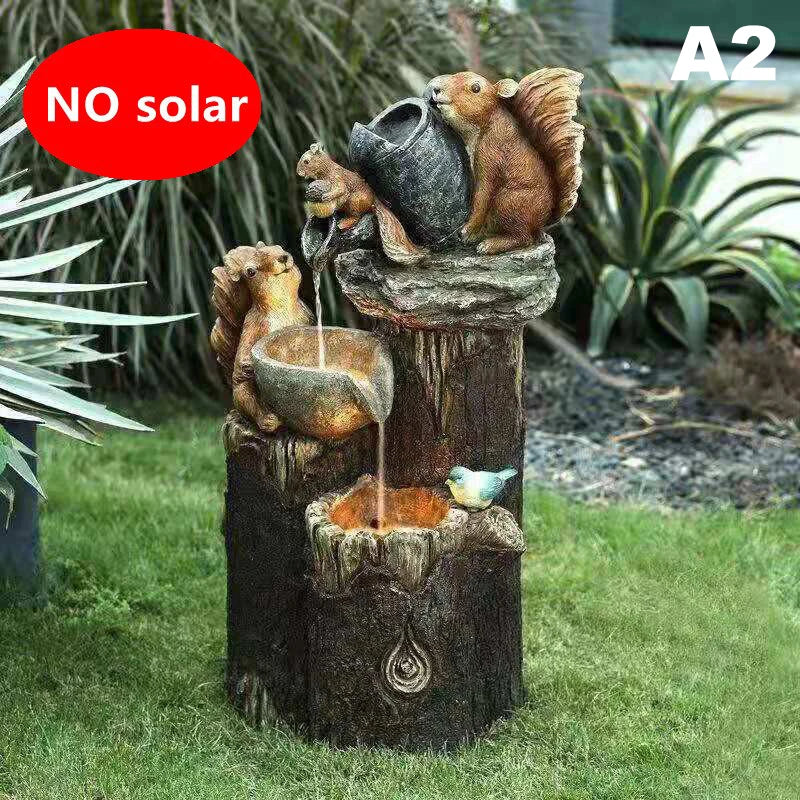 Duck Squirrel Solar Power Resin Patio Fountain Garden