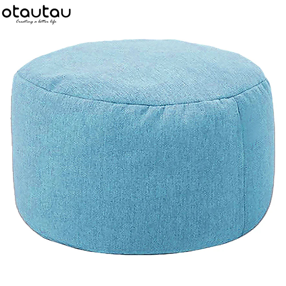 OTAUTAU Round Stool D30cm*H20cm Linen Bean Bag Ottoman