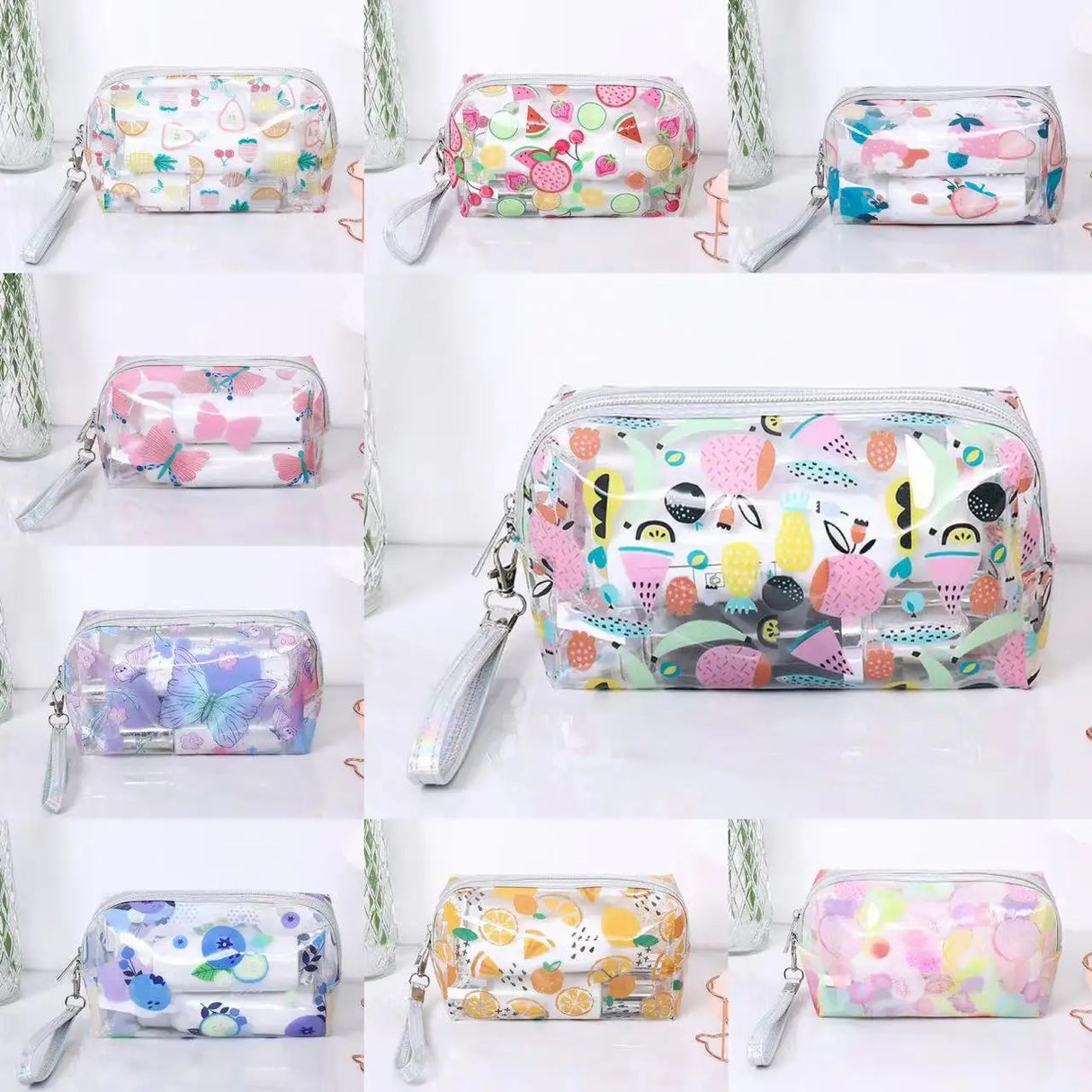 Strawberry Butterfly Fruit Print Clear Makeup Bag Fashion