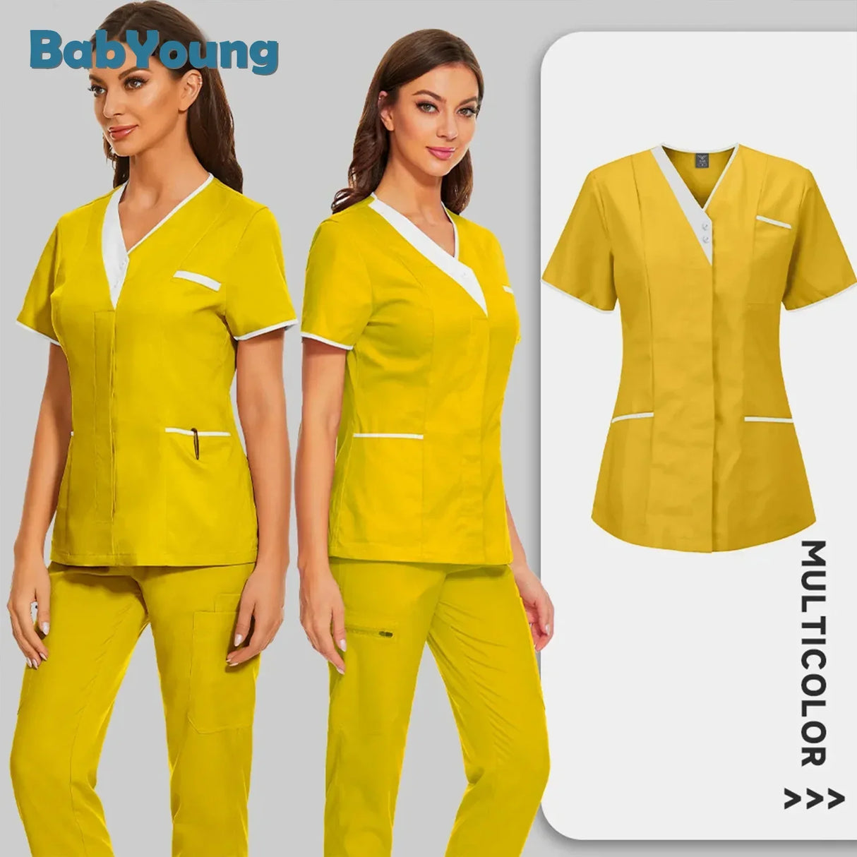 Nursing Scrubs Uniform Women Medical Tops Short Sleeve