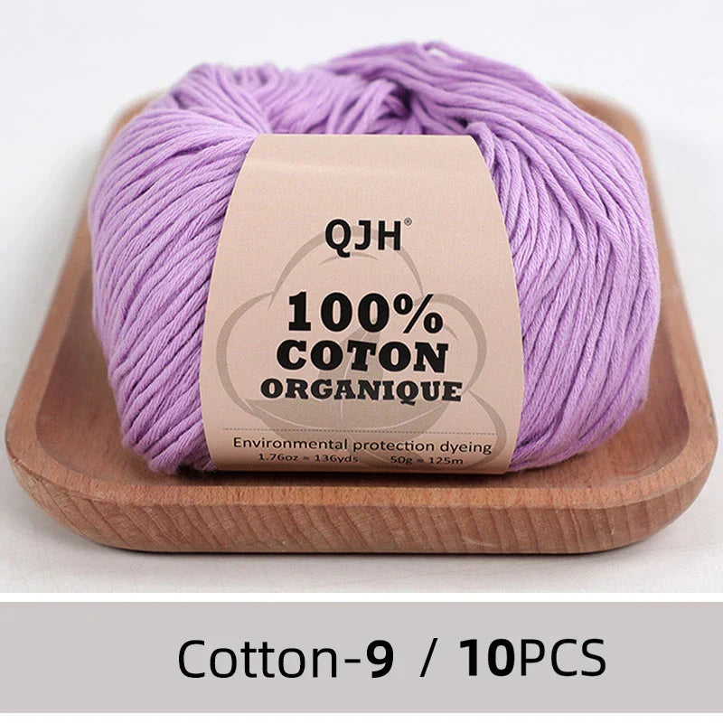 QJH 10PCS 100% Organic Cotton Yarn Pure/Mixed Color