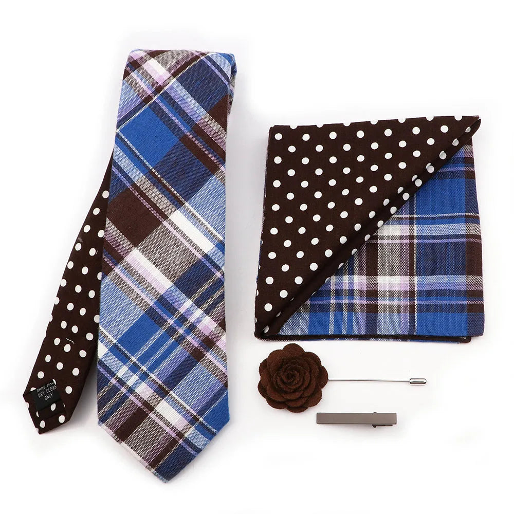 Two Side Floral Plaid Cotton Patchwork Tie Set