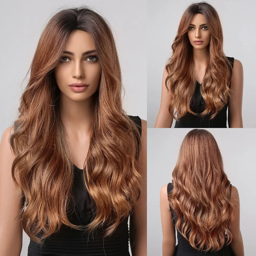 HAIRCUBE Long Brown Curly Wavy Wig for Women