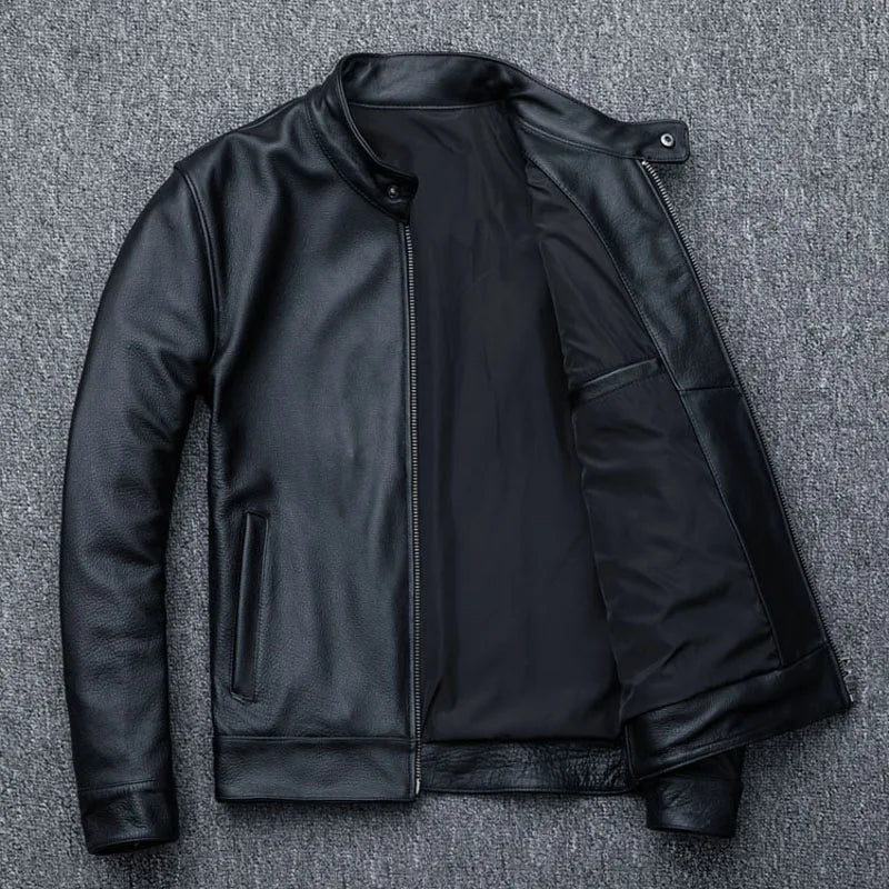 100% Natural Calfskin Leather Jacket Men Skin Jackets