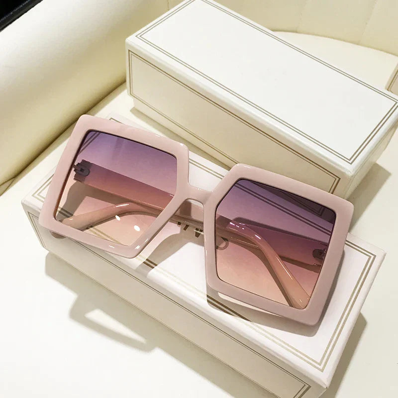 Retro Pink Big Frame Square Sunglasses Women Brand