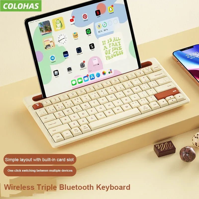Wireless Bluetooth Keyboard 87 Keys Three-mode Silent Mini