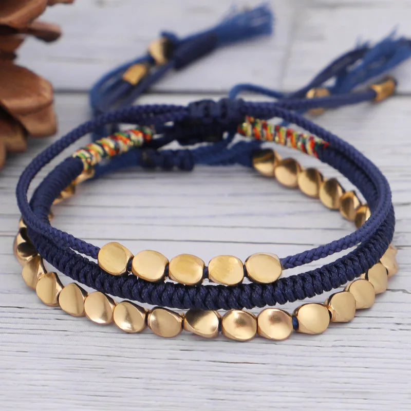 3pcs/set Tibetan Buddhist Braided Handmade Copper Beads Bracelet