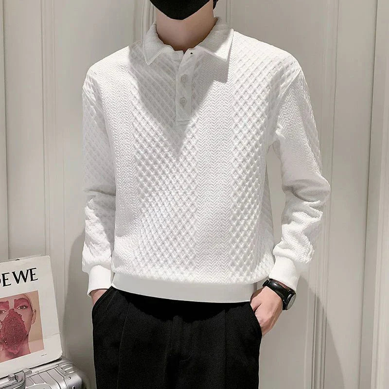 Argyle Plaid Print Long Sleeve Men Polo T