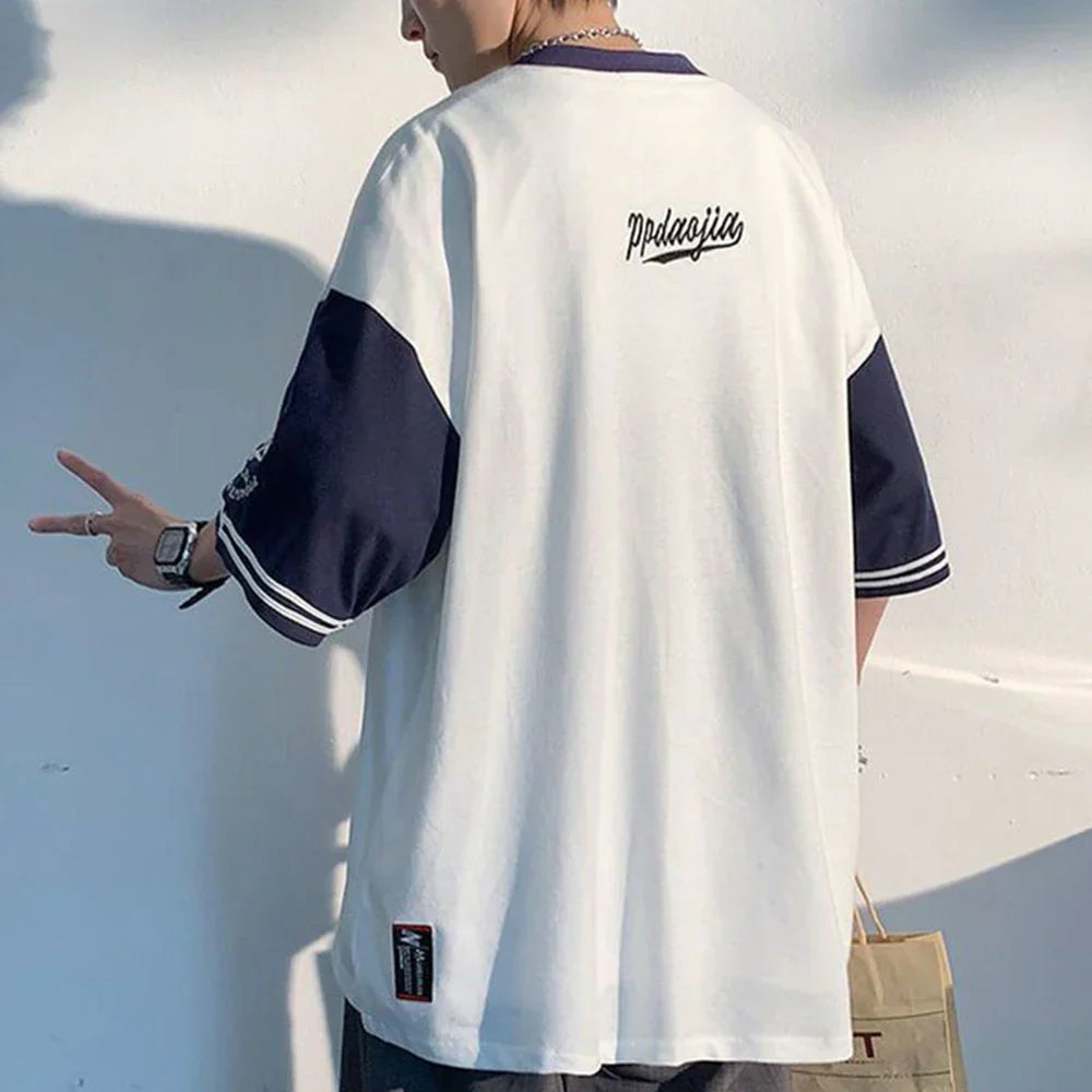 Street Hiphop Color Contrast Stitching Baseball Shirt Cardigan