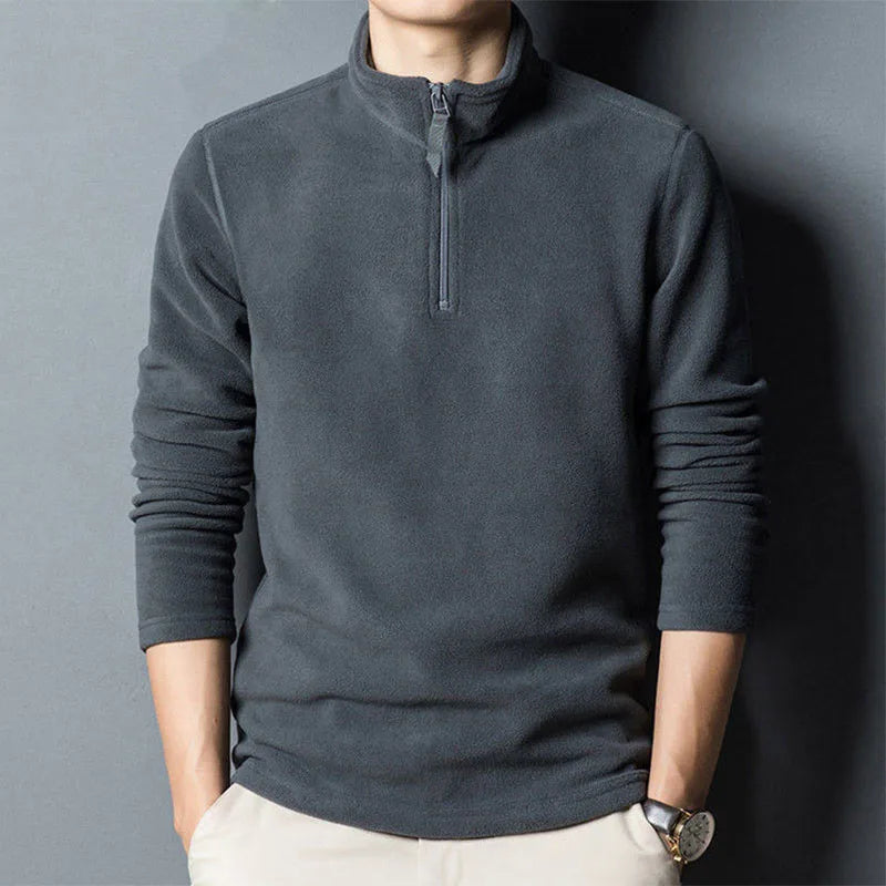 Autumn Winter Men Double-sided Fleece Business T-Shirt Zipper