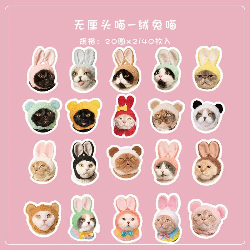 40 Pcs Cute Cat Stickers Kawaii Vinyl Decals for Scrapbooking