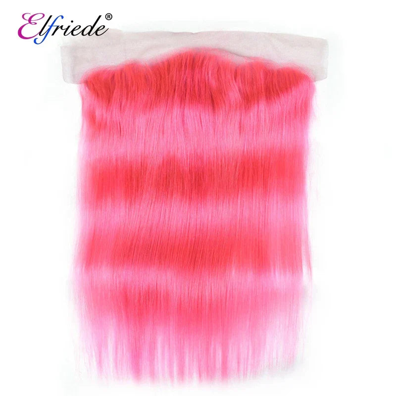 Elfriede #Pink Straight Colored Hair Bundles with Frontal