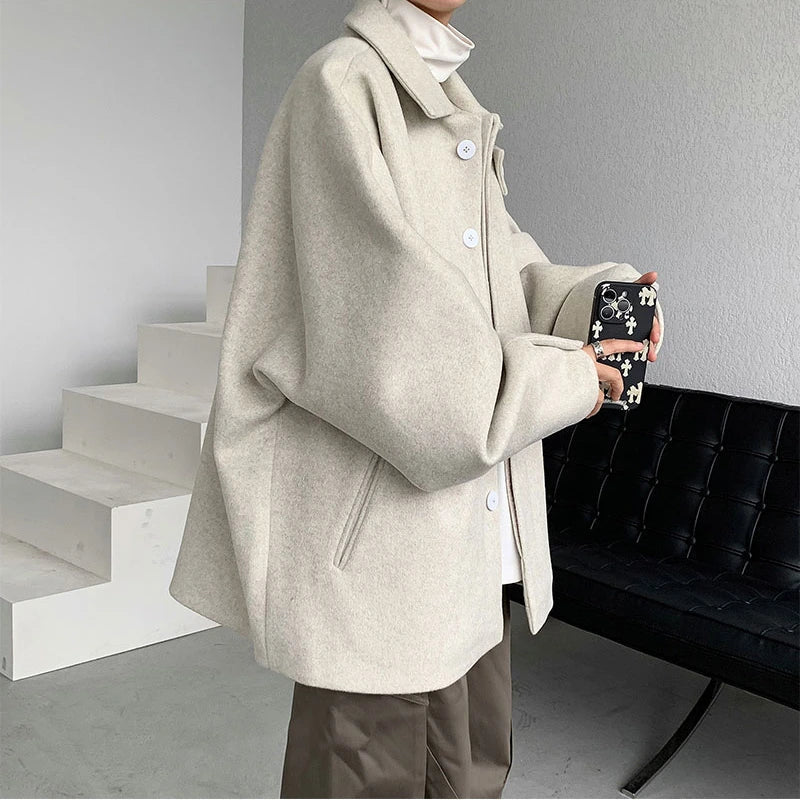Gmiixder Streetwear Woolen Coat Men's 2023 Autumn Winter