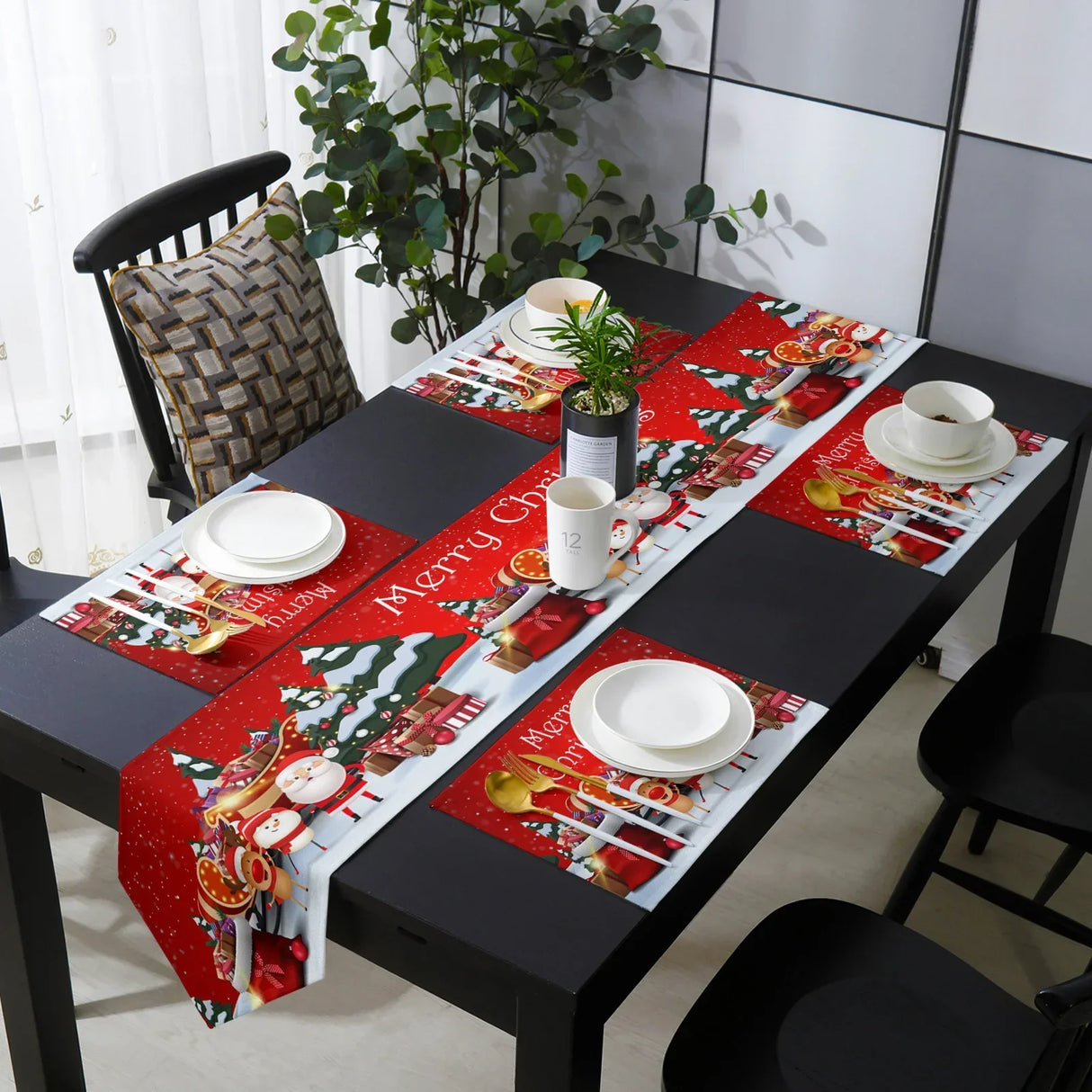 Christmas Snowman Santa Claus Table Runner Not Included