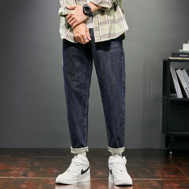 Jeans Men Dark Blue Loose Fit Spring and