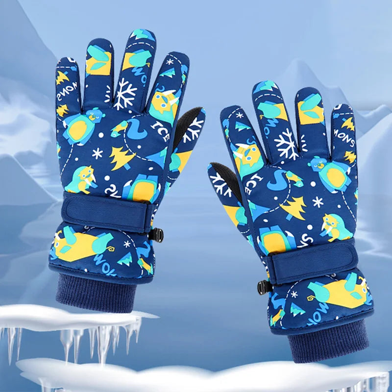Children Winter Ski Gloves Waterproof Thicken Mittens Snow