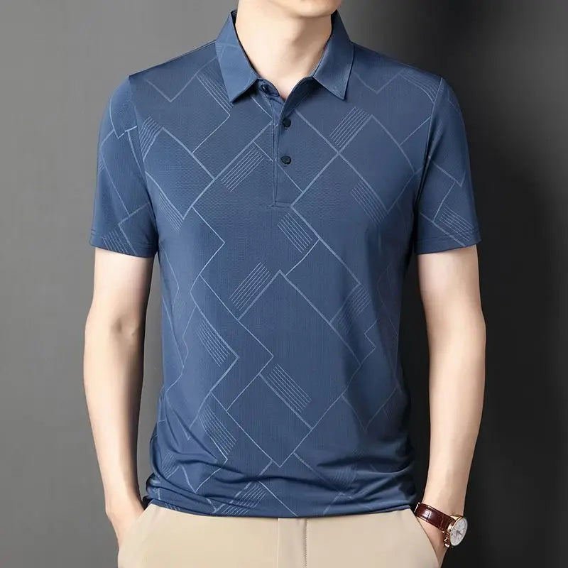 Men Summer Short Sleeve Plaid Polo Shirts Streetwear