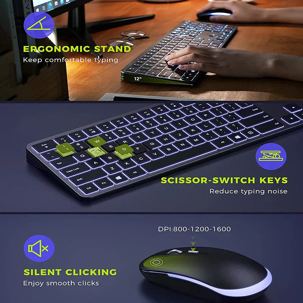 Jomaa Full-Size Backlight Wireless Keyboard and Mouse Combo