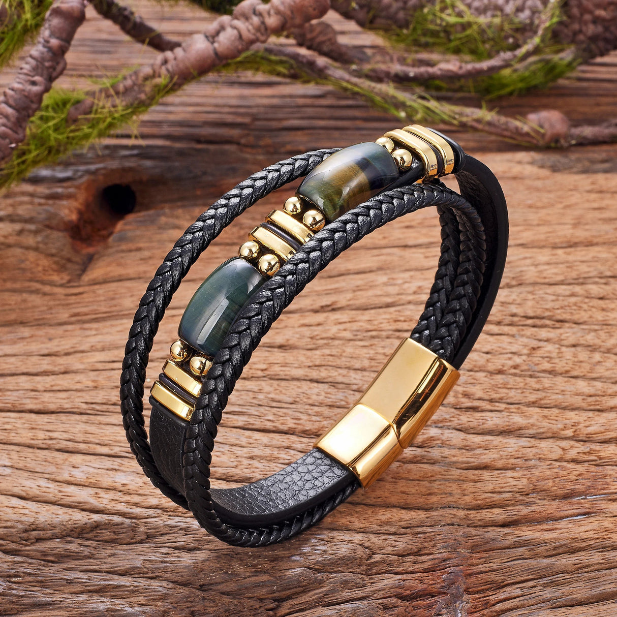 Natural Red Blue Tiger Eye Stone Men's Bracelet,Classic