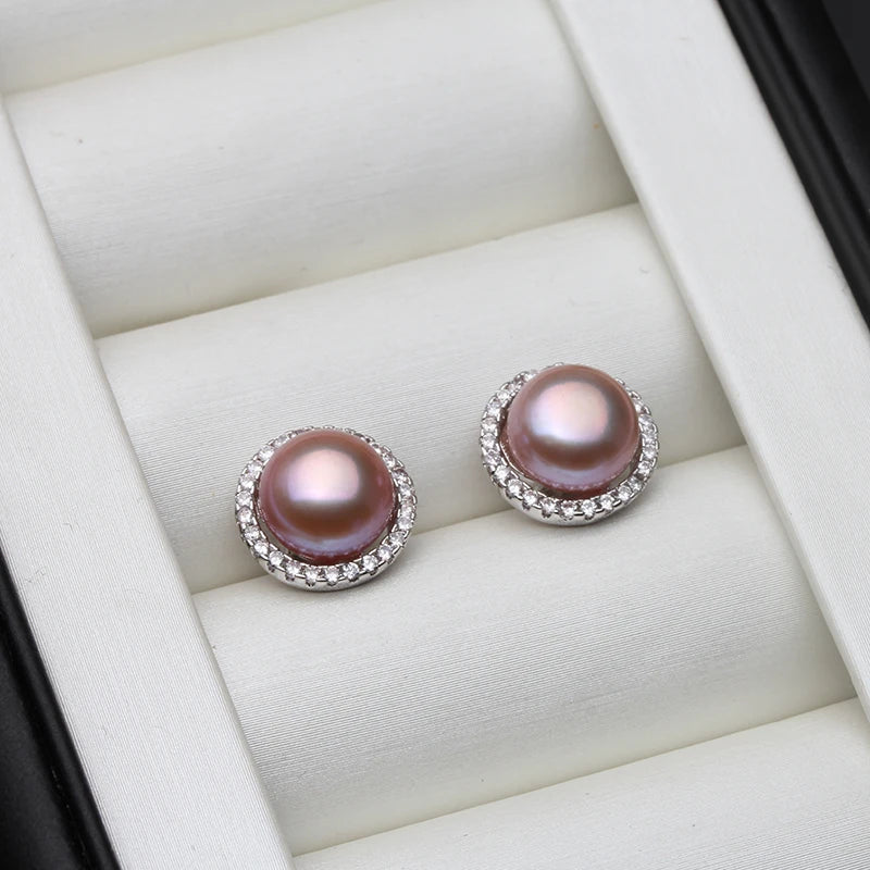 Wedding Natural White Freshwater Pearl Earrings 925 Silver
