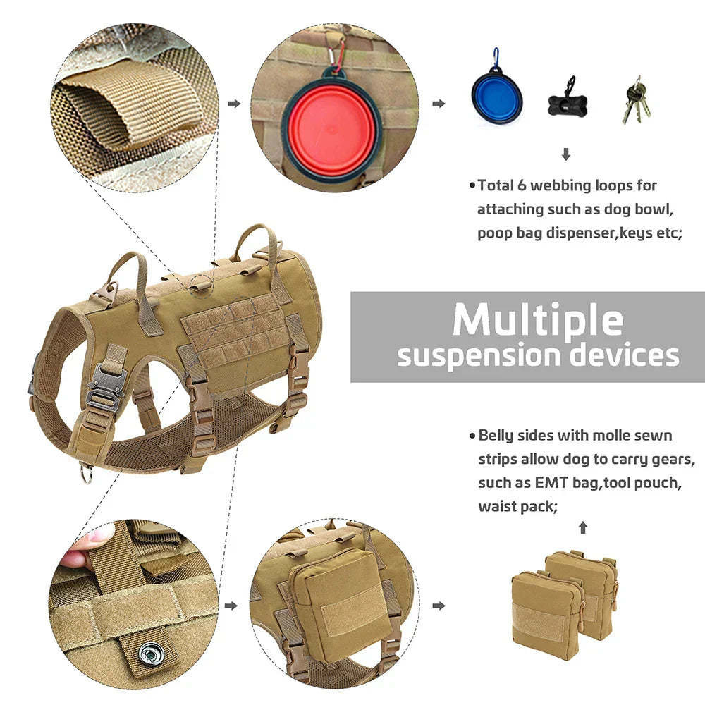 Tactical Military Dog Harness Collar Leash Set Durable