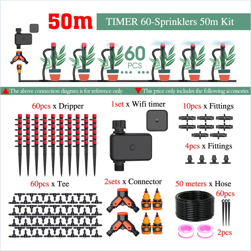 50-5M Garden Smart Drip Irrigation System with Timer
