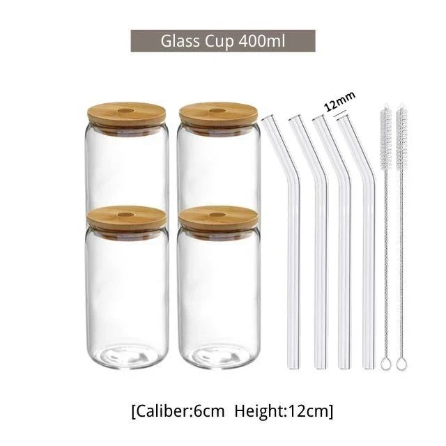 550ml/400ml Glass Cup With Lid and Straw Transparent
