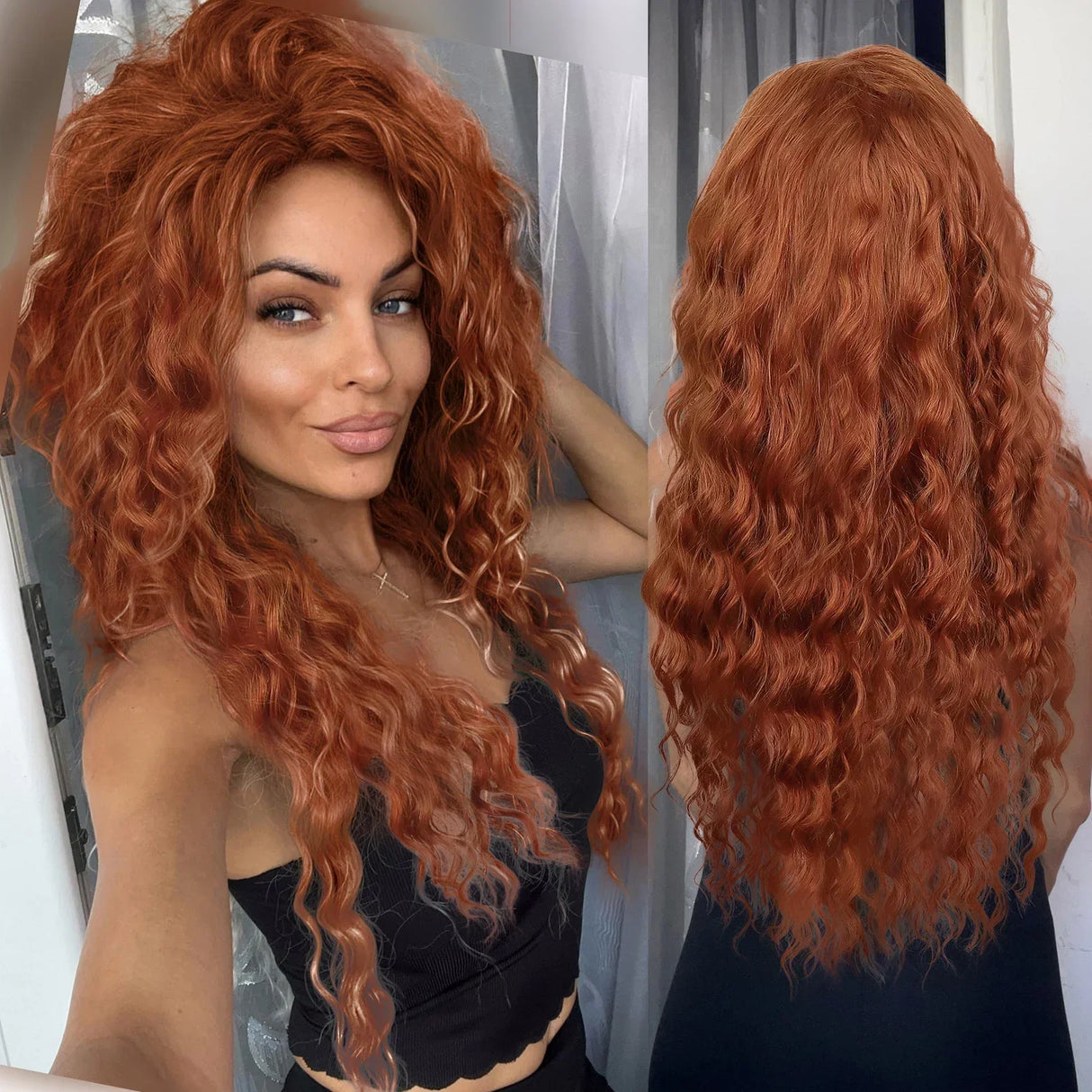 GNIMEGIL Synthetic Long Wave Wig for Woman Natural