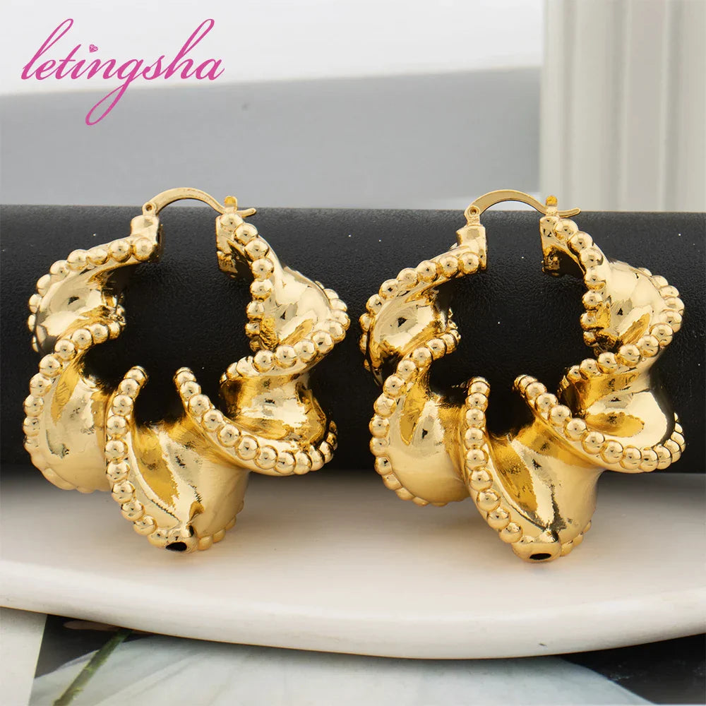 African Luxury 18K Gold Plated Earrings Dubai Hoop