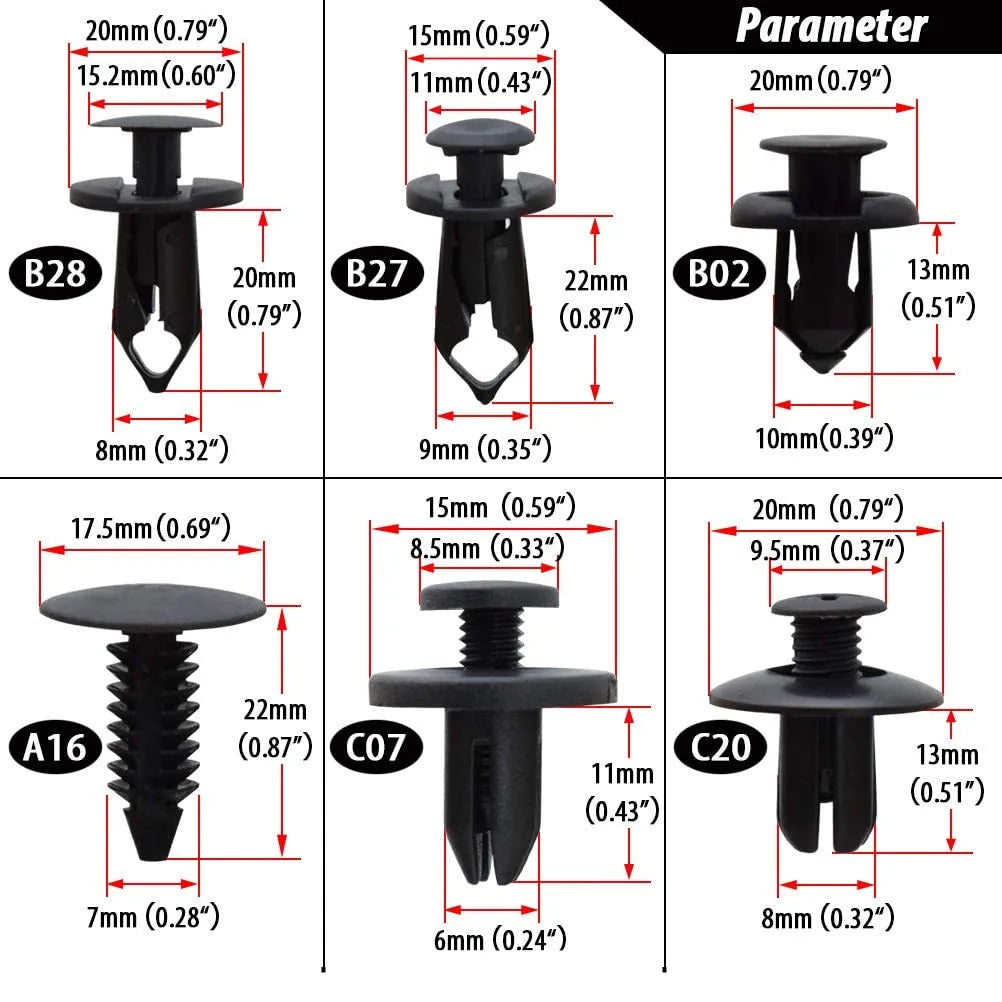 190Pcs Universal Plastic Fender Trim Panel Clips Set