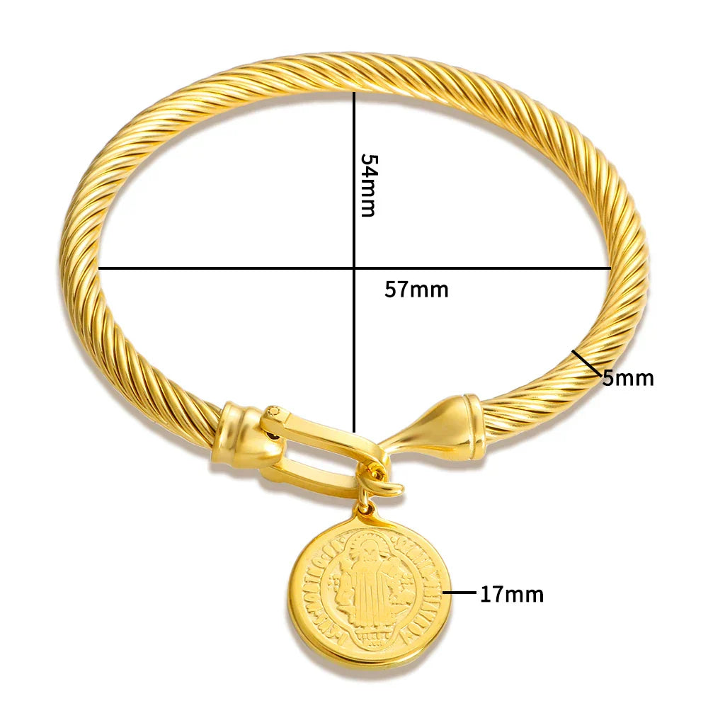 Saint Benedict Medal Charm Bracelet Stainless Steel Wire