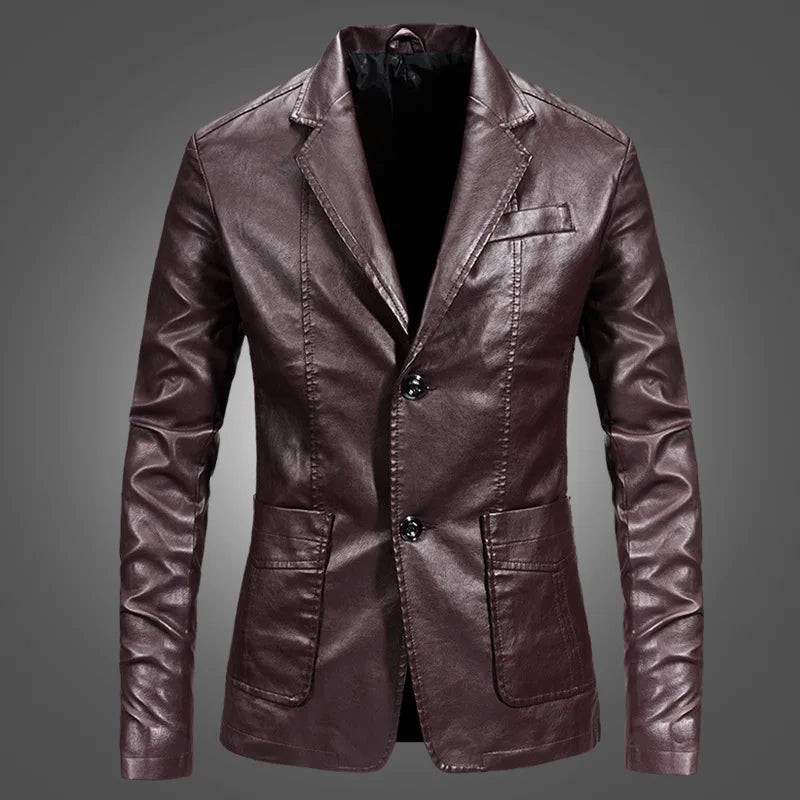 PU Jacket Men Solid Color Leather Coat Jacket