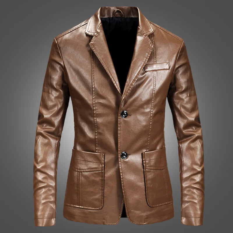 PU Jacket Men Solid Color Leather Coat Jacket