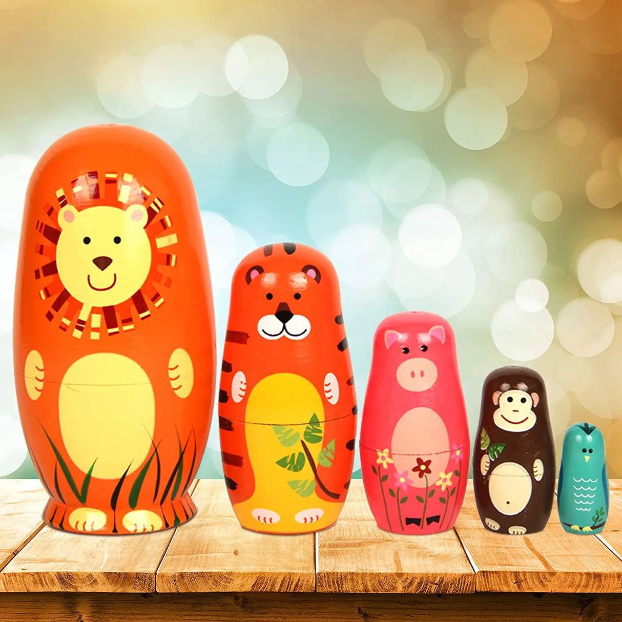 5 Pieces Cute Nesting Dolls - Handmade Wooden