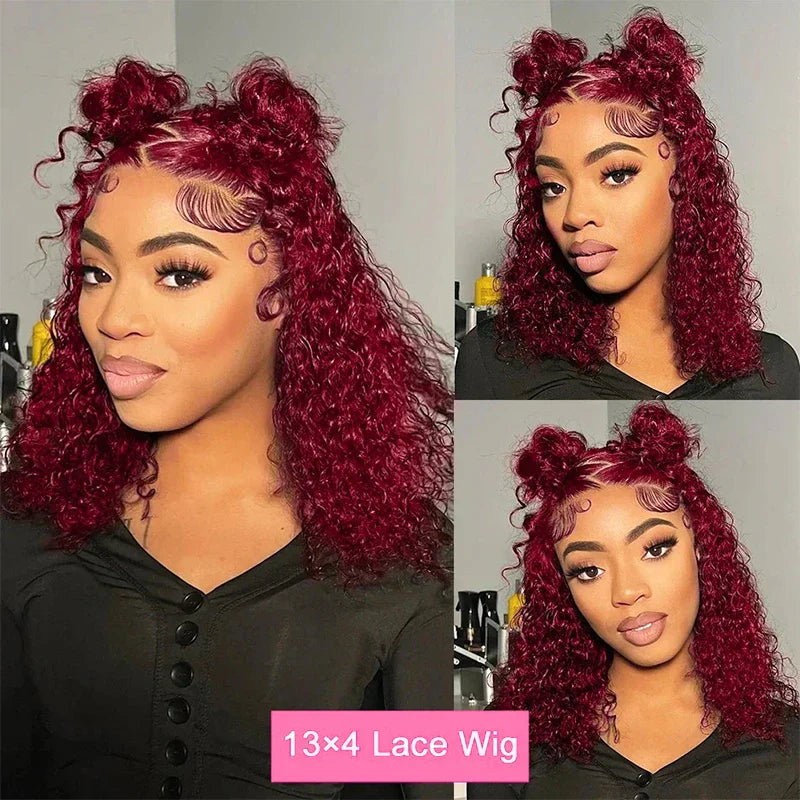 99J Burgundy Deep Wave Red Water Bob Wigs