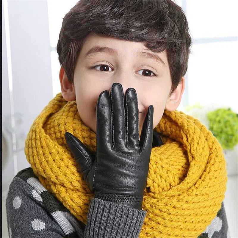 Children Autumn Sheepskin Plus Velvet Thick Gloves Boys
