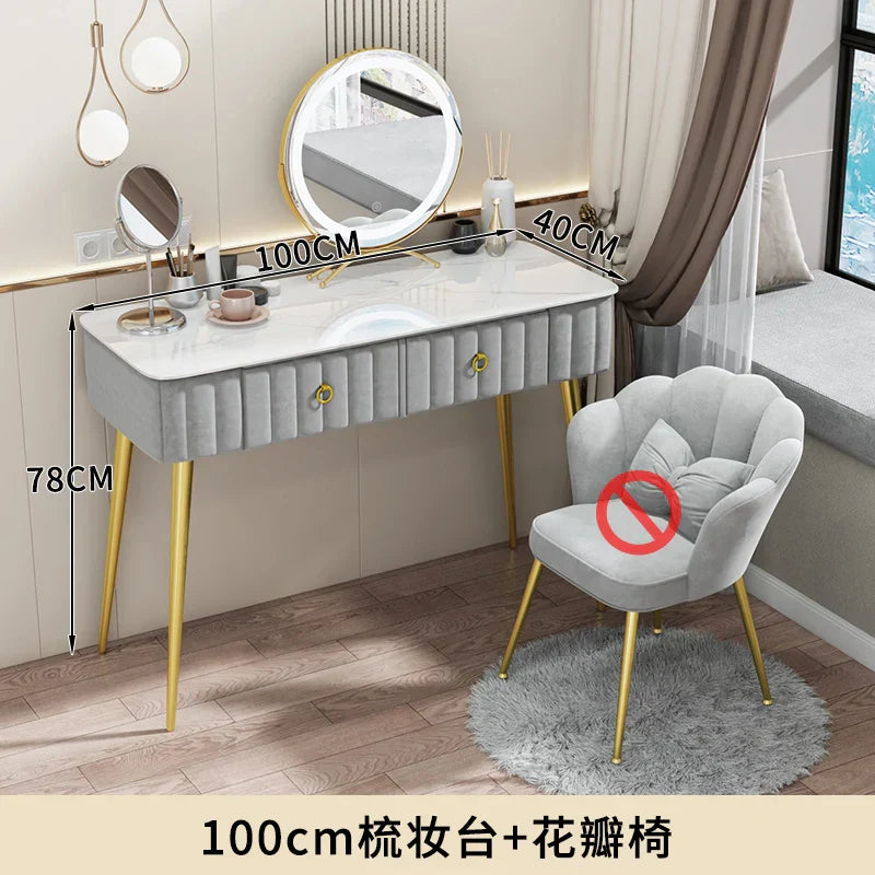 Luxury Nordic Dressing Table Mirror Chair Bedroom LED