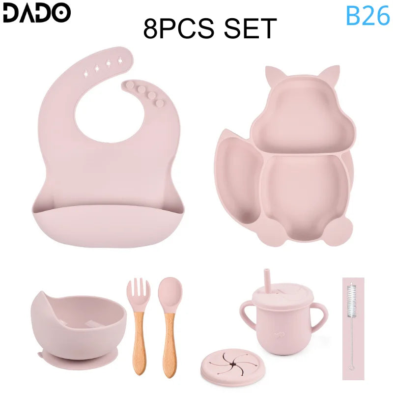 Baby Feeding Set Silicone Suction Bowls Divided Plates
