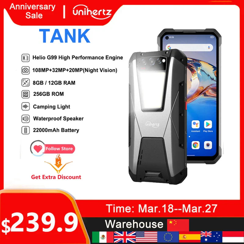 Unihertz TANK Rugged Night Vision Smartphone, Cell Phone,