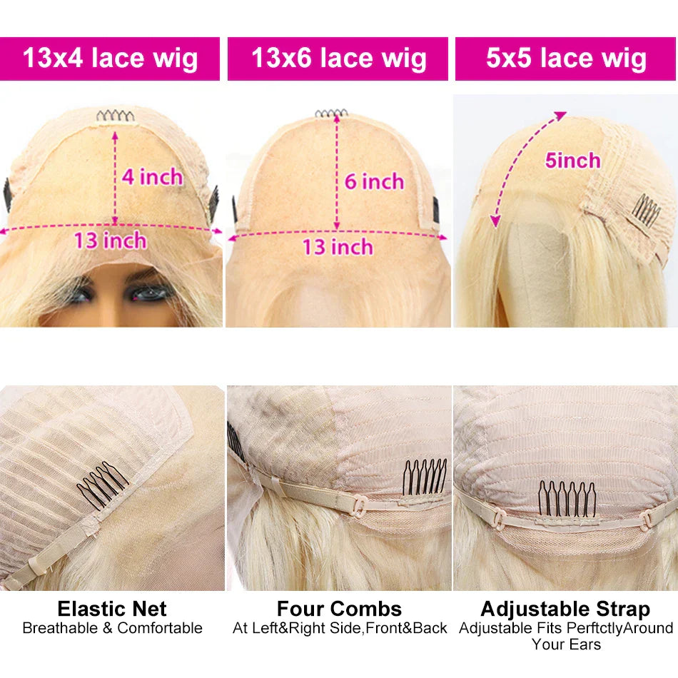 30 40 Inch 613 Honey Blonde Color Wig13x4